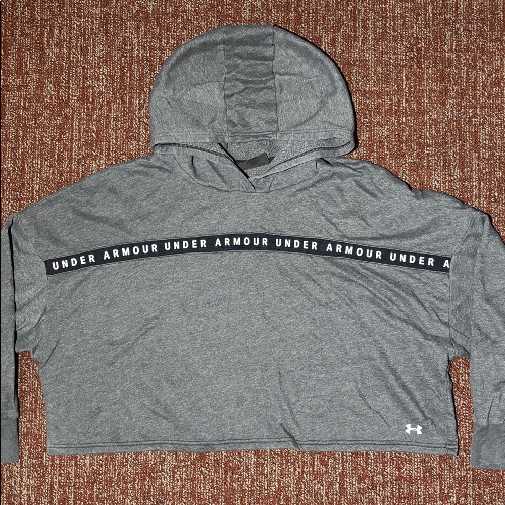 Women’s large cropped charcoal hoodie mesh panel wide fit crop sweatshirt